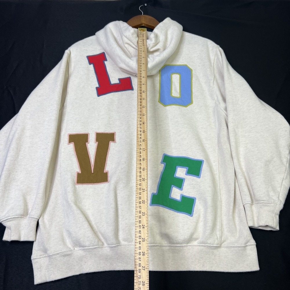 Aerie LOVE Patch Oversized Hoodie Sweatshirt Cream Heathered Size S - Picture 5 of 8